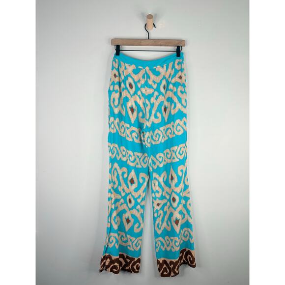 NWT Zara Flowy Printed Wide Leg Pants Womens Large Teal Boho Festival Hippie - Picture 9 of 12